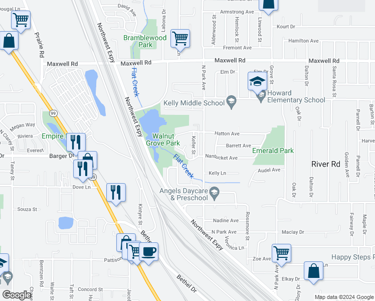 map of restaurants, bars, coffee shops, grocery stores, and more near 987 Nantucket Avenue in Eugene