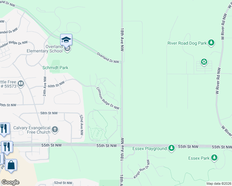 map of restaurants, bars, coffee shops, grocery stores, and more near 1873 Sandcherry Court Northwest in Rochester