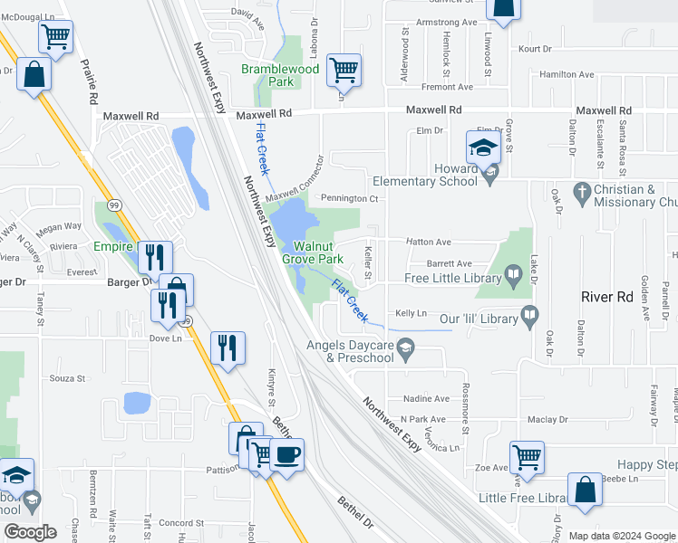 map of restaurants, bars, coffee shops, grocery stores, and more near 1031 Hatton Avenue in Eugene