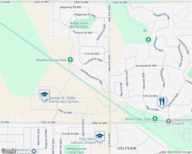 map of restaurants, bars, coffee shops, grocery stores, and more near 5121 Weatherstone Drive Northwest in Rochester
