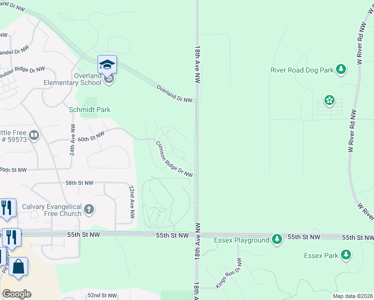 map of restaurants, bars, coffee shops, grocery stores, and more near 1873 Sandcherry Court Northwest in Rochester
