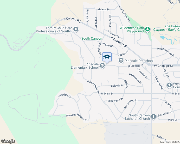 map of restaurants, bars, coffee shops, grocery stores, and more near 121 Pinedale Drive in Rapid City