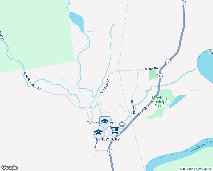 map of restaurants, bars, coffee shops, grocery stores, and more near Romance Lane in Newbury