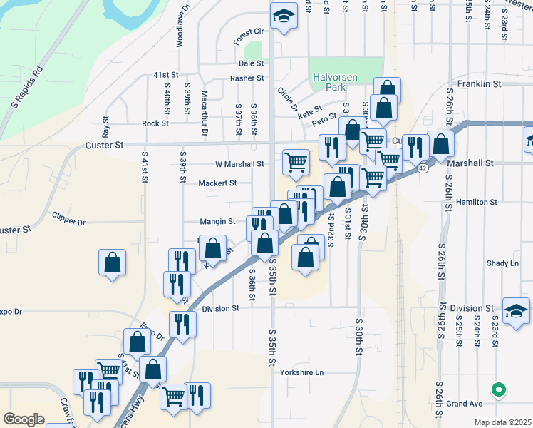 map of restaurants, bars, coffee shops, grocery stores, and more near 1202 South 35th Street in Manitowoc