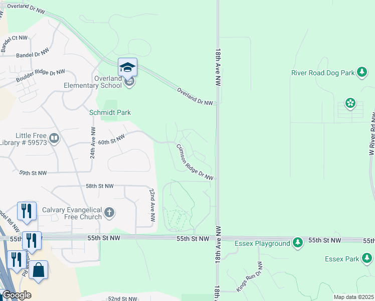 map of restaurants, bars, coffee shops, grocery stores, and more near 5874 Camellia Court Northwest in Rochester