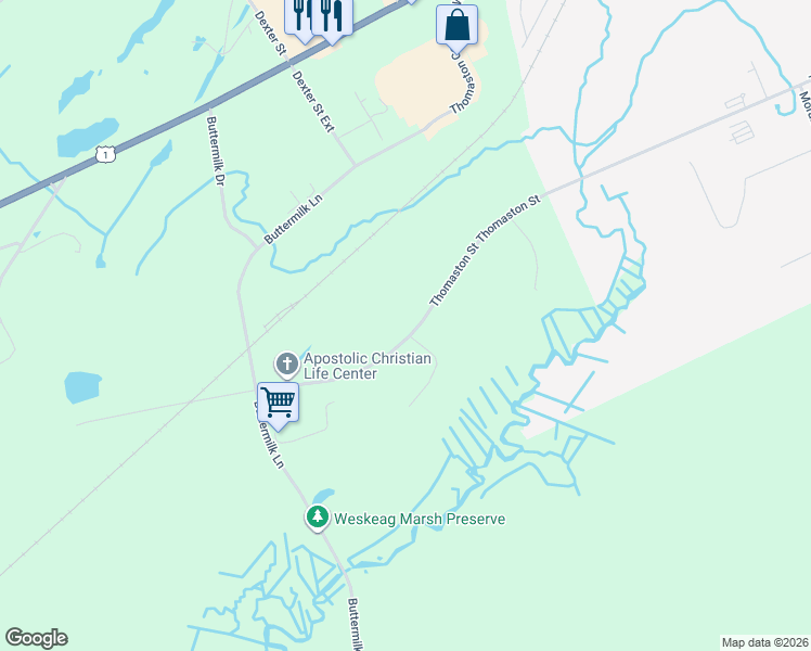 map of restaurants, bars, coffee shops, grocery stores, and more near 74 Thomaston Street in Thomaston
