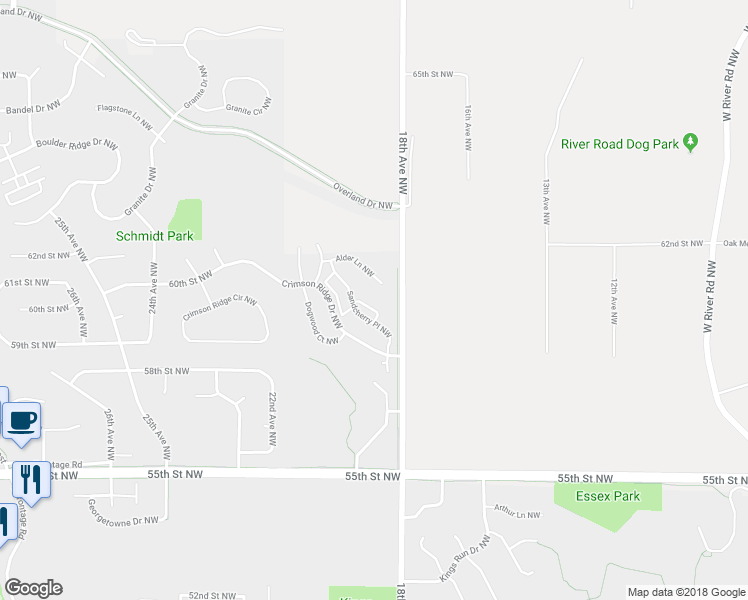 map of restaurants, bars, coffee shops, grocery stores, and more near 1873 Sandcherry Court Northwest in Rochester