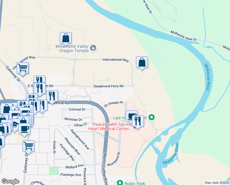 map of restaurants, bars, coffee shops, grocery stores, and more near 311 Deadmond Ferry Road in Springfield