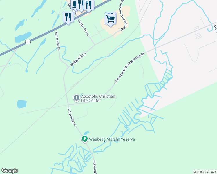 map of restaurants, bars, coffee shops, grocery stores, and more near 74 Thomaston Street in Thomaston
