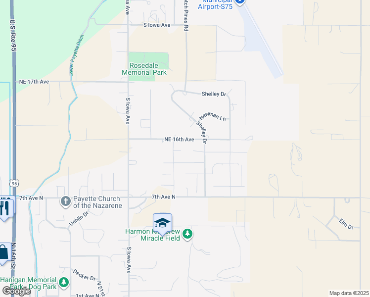 map of restaurants, bars, coffee shops, grocery stores, and more near 2553 Runway Court in Payette