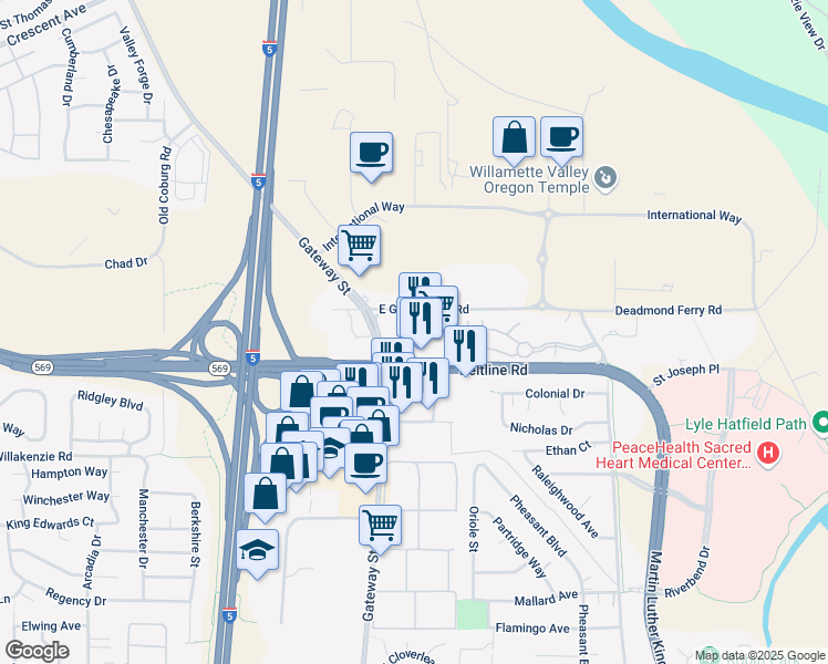 map of restaurants, bars, coffee shops, grocery stores, and more near 876 Beltline Road in Springfield