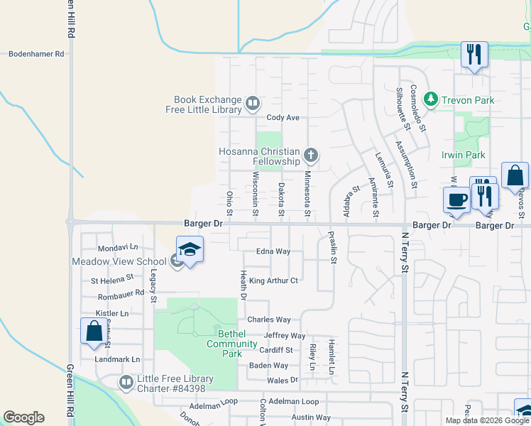 map of restaurants, bars, coffee shops, grocery stores, and more near 5515 Barger Drive in Eugene