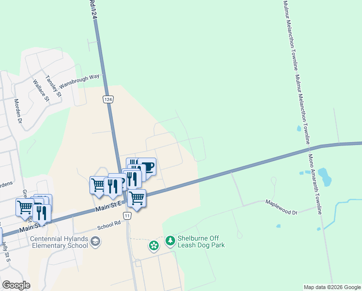 map of restaurants, bars, coffee shops, grocery stores, and more near 505425-505499 Highway 10 in Shelburne