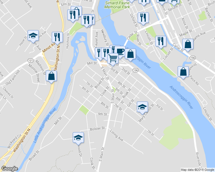 map of restaurants, bars, coffee shops, grocery stores, and more near 57 Cook Street in Auburn