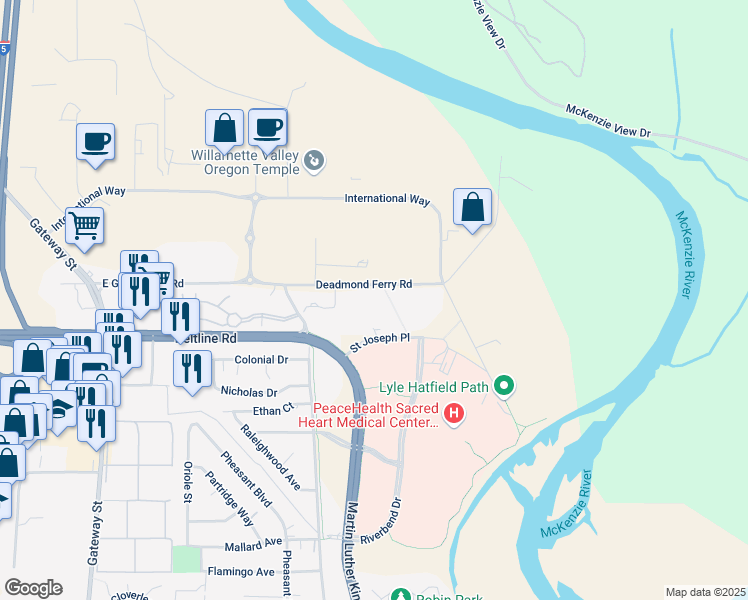 map of restaurants, bars, coffee shops, grocery stores, and more near 311 Deadmond Ferry Road in Springfield