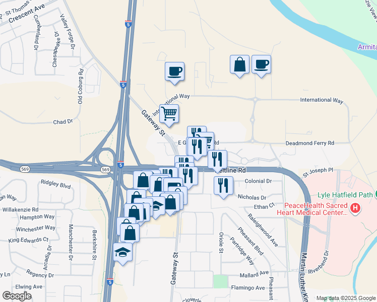 map of restaurants, bars, coffee shops, grocery stores, and more near 876 Beltline Road in Springfield