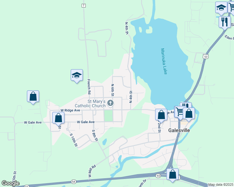 map of restaurants, bars, coffee shops, grocery stores, and more near 20286 West Clark Avenue in Galesville