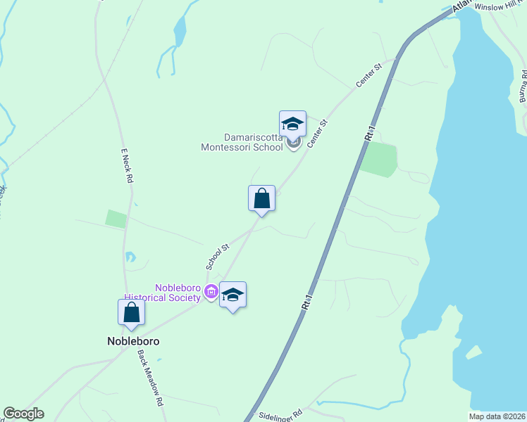 map of restaurants, bars, coffee shops, grocery stores, and more near 194 Center Street in Nobleboro