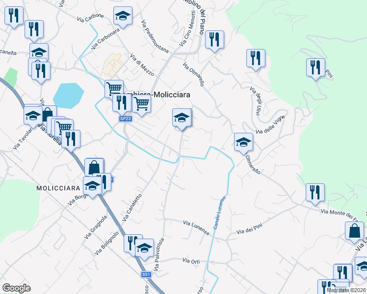 map of restaurants, bars, coffee shops, grocery stores, and more near 94 Via Palvotrisia in Colombiera-molicciara