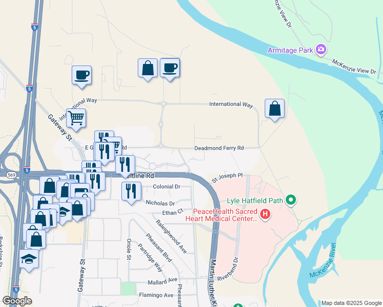 map of restaurants, bars, coffee shops, grocery stores, and more near 3535 Game Farm Road in Springfield