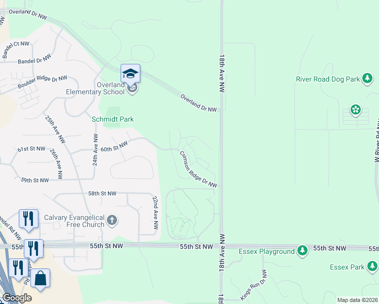 map of restaurants, bars, coffee shops, grocery stores, and more near 5874 Camellia Court Northwest in Rochester