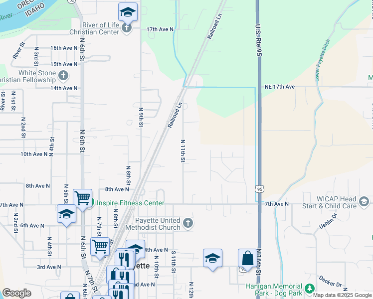 map of restaurants, bars, coffee shops, grocery stores, and more near 930 North 11th Street in Payette
