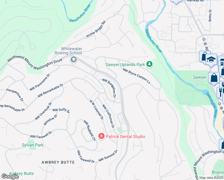 map of restaurants, bars, coffee shops, grocery stores, and more near 3287 Northwest Bungalow Drive in Bend