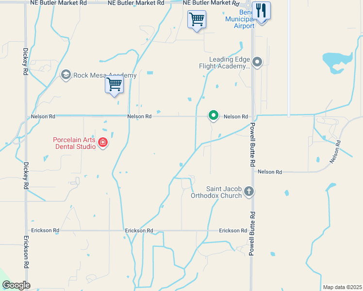 map of restaurants, bars, coffee shops, grocery stores, and more near 22245 Nelson Road in Bend