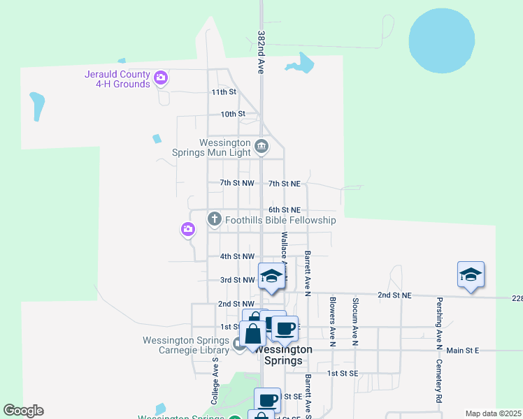 map of restaurants, bars, coffee shops, grocery stores, and more near 699 Dakota Ave N in Wessington Springs