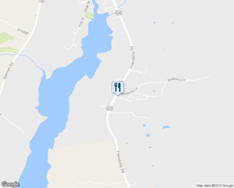 map of restaurants, bars, coffee shops, grocery stores, and more near 402 Friendship Street.. in Waldoboro