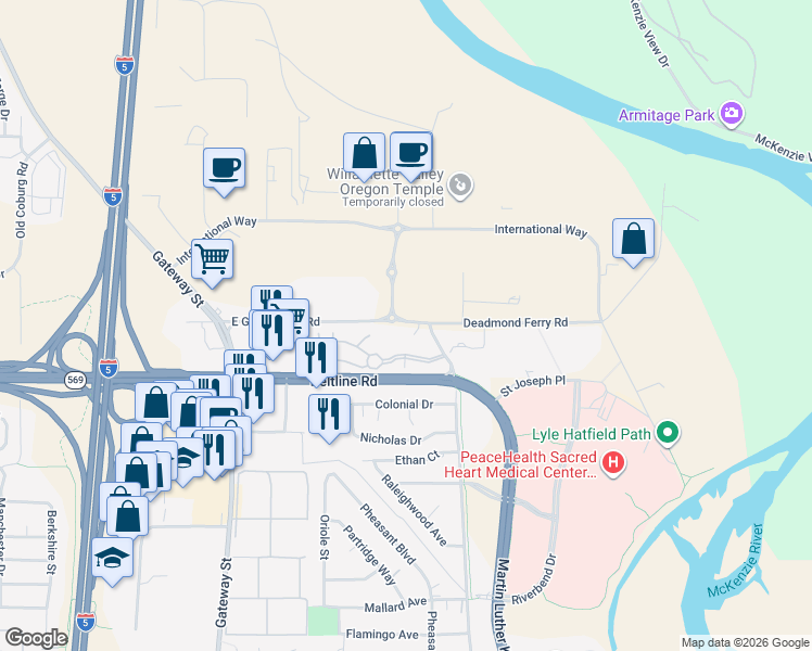 map of restaurants, bars, coffee shops, grocery stores, and more near 3530 East Game Farm Road in Springfield