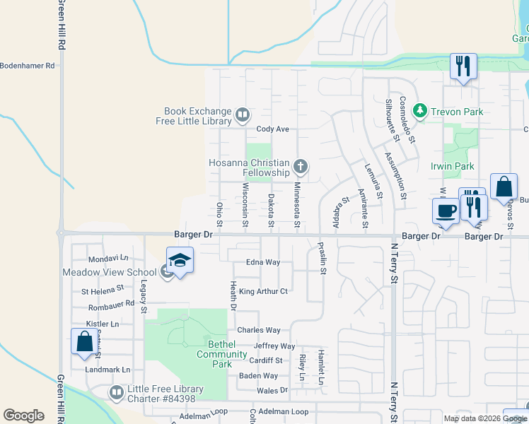 map of restaurants, bars, coffee shops, grocery stores, and more near 5515 Barger Drive in Eugene