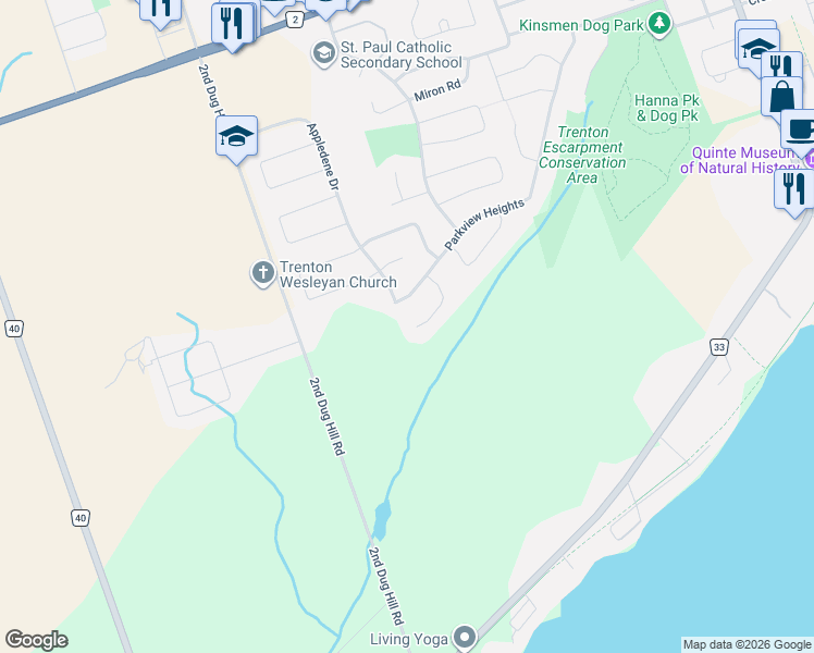 map of restaurants, bars, coffee shops, grocery stores, and more near 27 Blossom Court in Quinte West