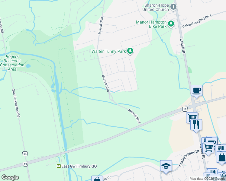 map of restaurants, bars, coffee shops, grocery stores, and more near 9 Applegate Drive in East Gwillimbury
