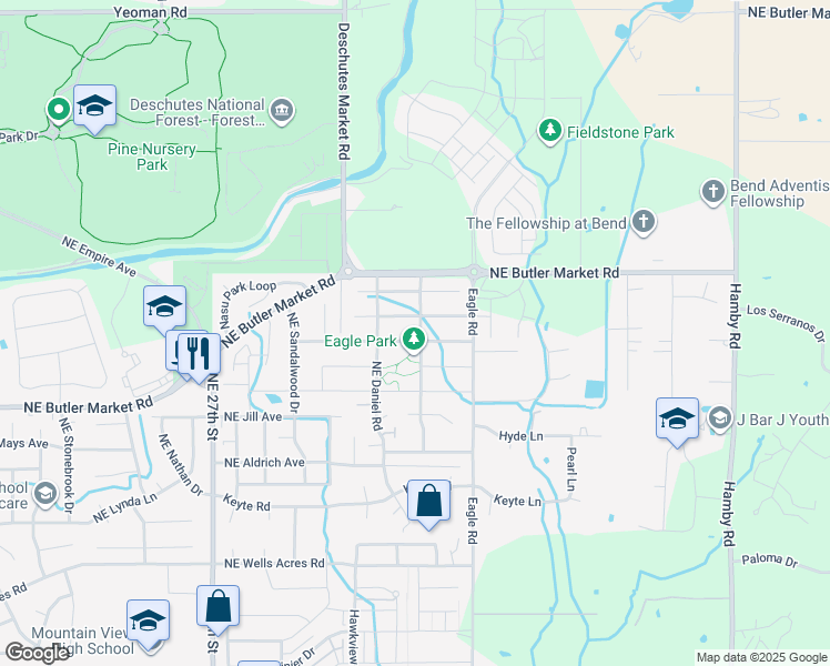 map of restaurants, bars, coffee shops, grocery stores, and more near 62926 Northeast Nolan Street in Bend