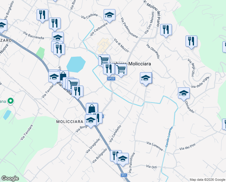 map of restaurants, bars, coffee shops, grocery stores, and more near 4 Via della Resistenza in Colombiera-molicciara
