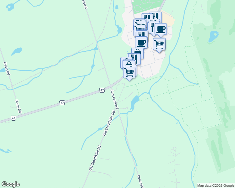 map of restaurants, bars, coffee shops, grocery stores, and more near in Uxbridge