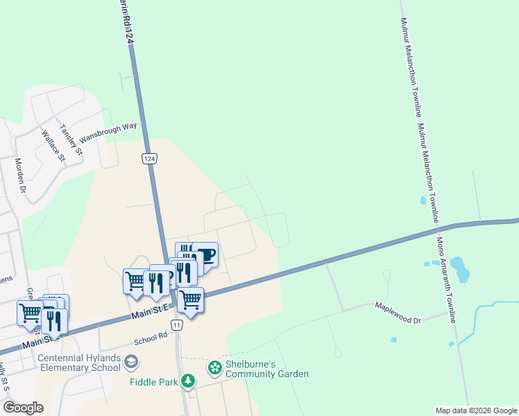 map of restaurants, bars, coffee shops, grocery stores, and more near in Shelburne