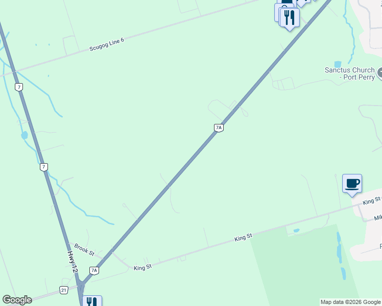 map of restaurants, bars, coffee shops, grocery stores, and more near 1361 Ontario 7A in Regional Municipality of Durham