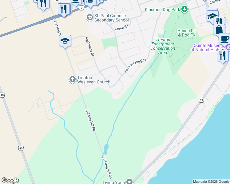 map of restaurants, bars, coffee shops, grocery stores, and more near 23 Blossom Court in Quinte West