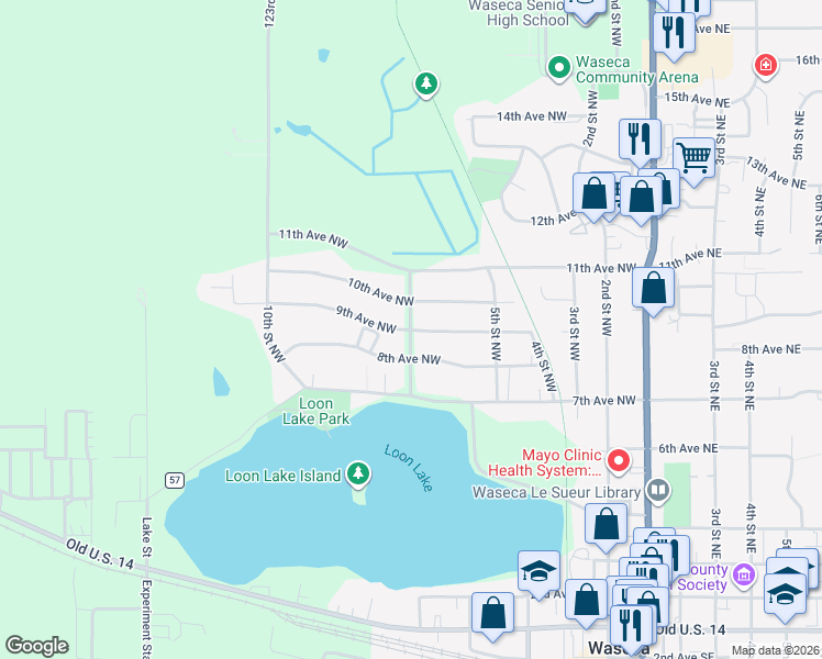 map of restaurants, bars, coffee shops, grocery stores, and more near 904 7th Street Northwest in Waseca
