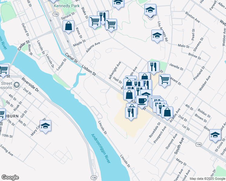 map of restaurants, bars, coffee shops, grocery stores, and more near 65 Thompson Drive in Wales