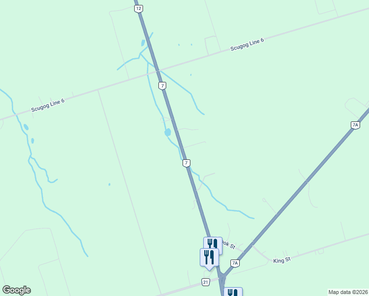 map of restaurants, bars, coffee shops, grocery stores, and more near 14751 Ontario 12 in Scugog