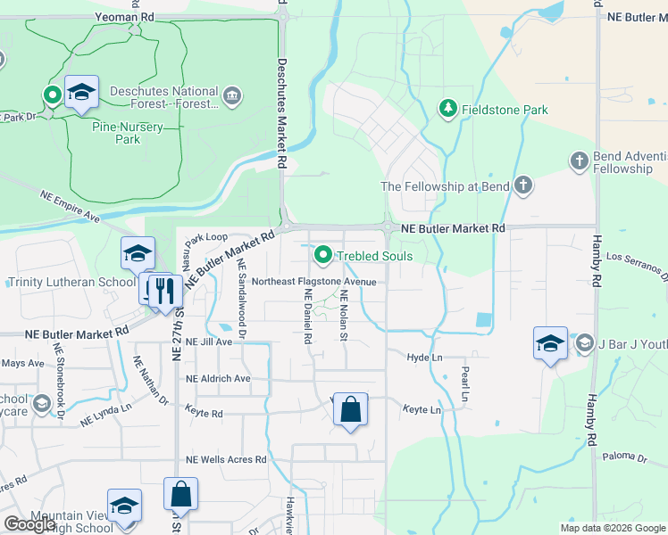 map of restaurants, bars, coffee shops, grocery stores, and more near 62926 Northeast Nolan Street in Bend