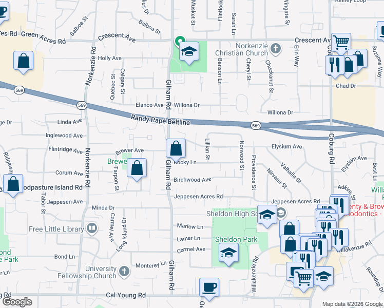 map of restaurants, bars, coffee shops, grocery stores, and more near 2166 Elysium Avenue in Eugene