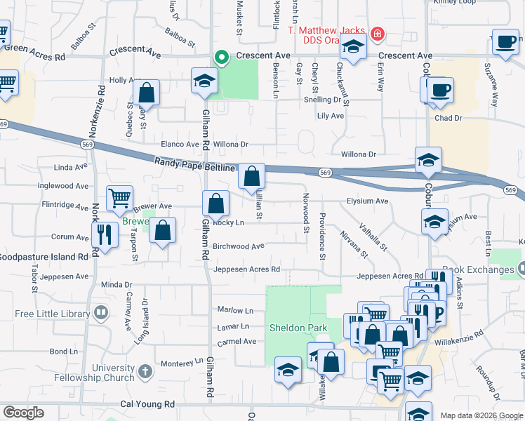 map of restaurants, bars, coffee shops, grocery stores, and more near 2210 Elysium Avenue in Eugene