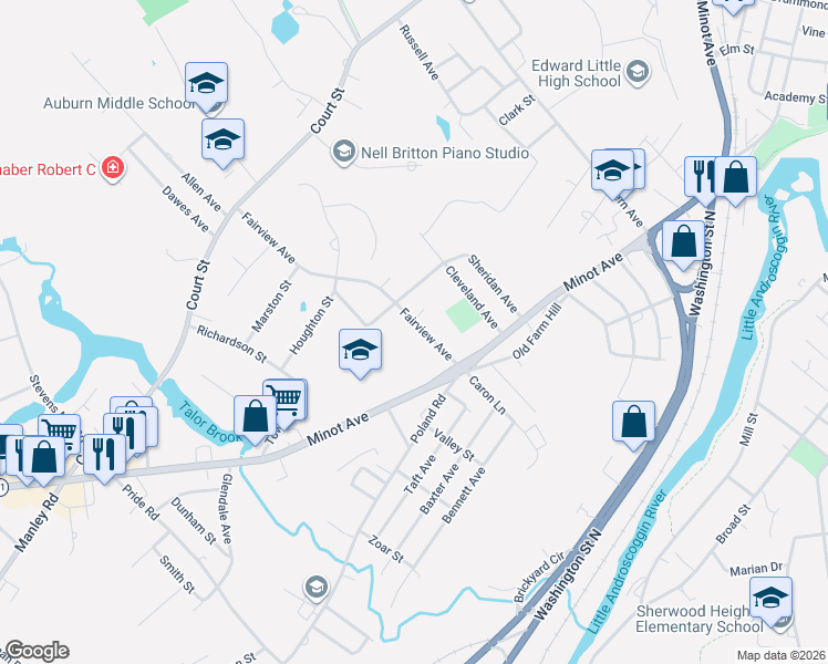 map of restaurants, bars, coffee shops, grocery stores, and more near 174 Fairview Avenue in Auburn