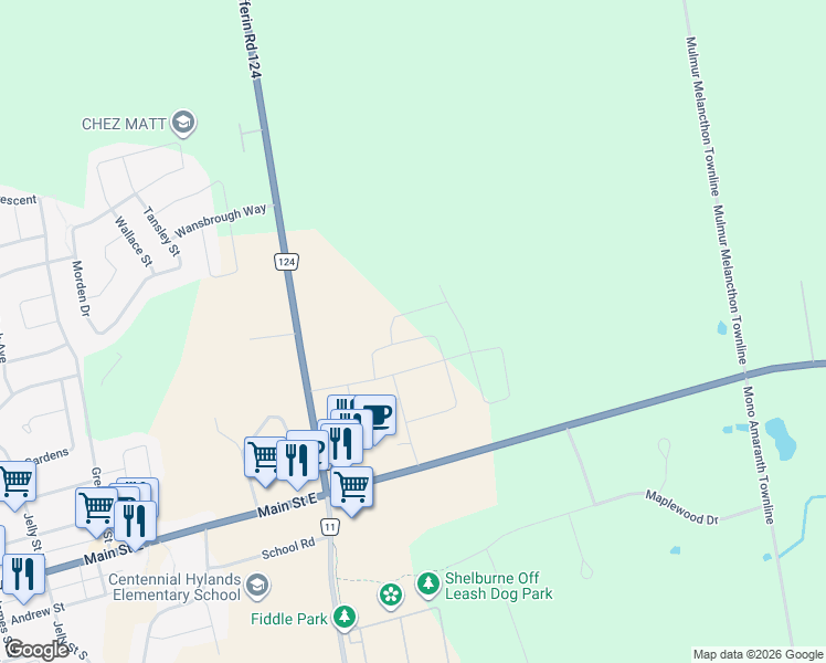 map of restaurants, bars, coffee shops, grocery stores, and more near 196 Limestone Lane in Shelburne