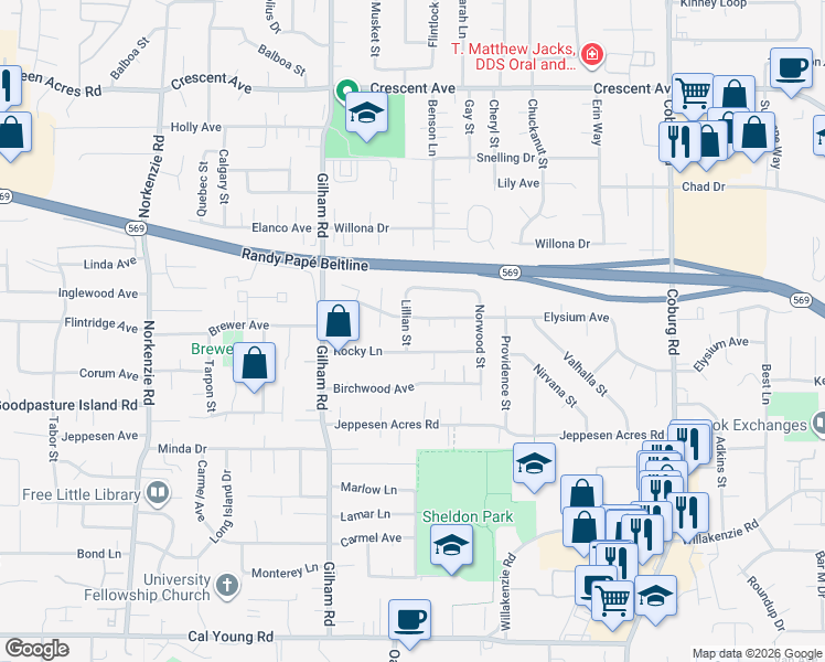 map of restaurants, bars, coffee shops, grocery stores, and more near 2210 Elysium Avenue in Eugene