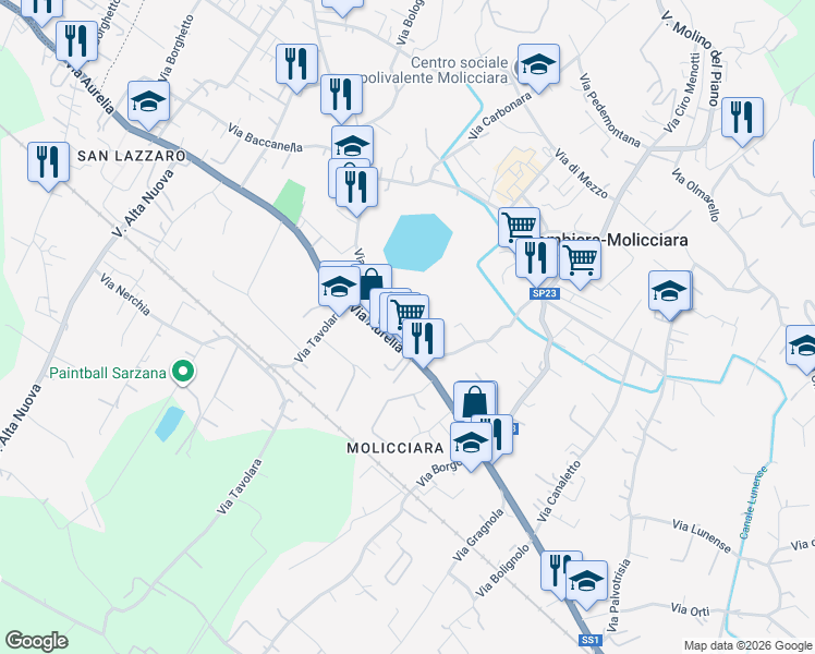 map of restaurants, bars, coffee shops, grocery stores, and more near in Colombiera-molicciara